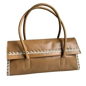 Jane Shilton Vintage Tan Leather Whipstitch Handbag Rare British Find